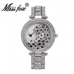 Miss Fox Women Quartz Watch Fashion Bling Casual Ladies Watch Female Quartz Gold Watch Crystal Diamond Leopard For Women Clock