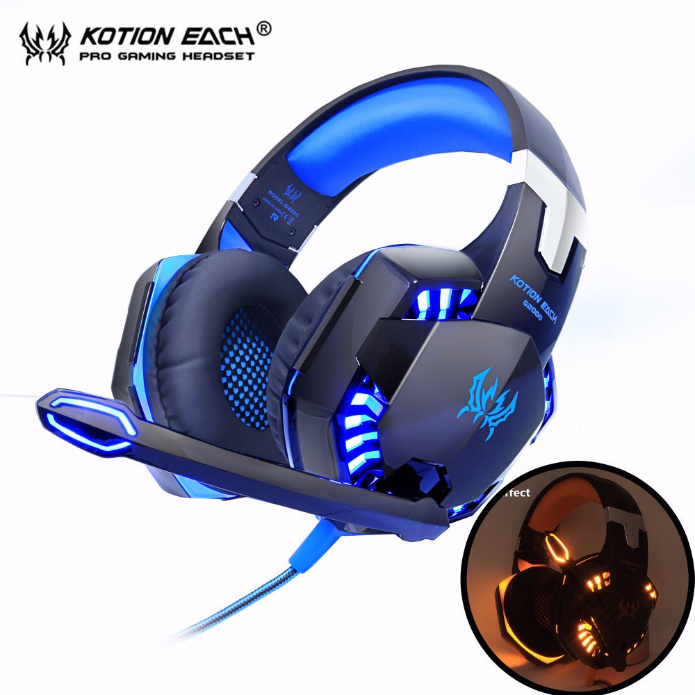 Kotion EACH G2000 Computer Stereo Gaming Headphones Best casque Deep Bass Game Earphone Headset with Mic LED Light for PC Gamer