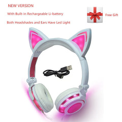 YiJee Cat Ear LED Headphones with LED Flashing Glowing Light Headset Gaming Earphones for PC Computer and Mobile Phone