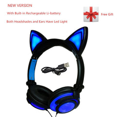 YiJee Cat Ear LED Headphones with LED Flashing Glowing Light Headset Gaming Earphones for PC Computer and Mobile Phone