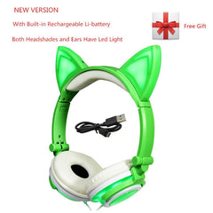 YiJee Cat Ear LED Headphones with LED Flashing Glowing Light Headset Gaming Earphones for PC Computer and Mobile Phone