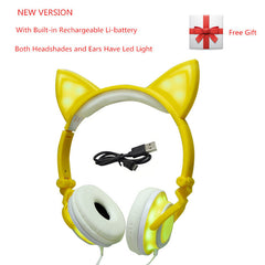 YiJee Cat Ear LED Headphones with LED Flashing Glowing Light Headset Gaming Earphones for PC Computer and Mobile Phone