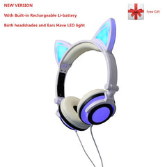 YiJee Cat Ear LED Headphones with LED Flashing Glowing Light Headset Gaming Earphones for PC Computer and Mobile Phone