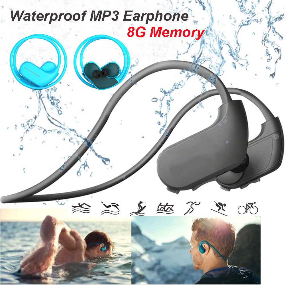 Fashion Outdoor IPX8 Dustproof Waterproof MP3 Player Sport MP3 Headphone HiFi Music 8G Memory Swimming Diving Running Earphones.
