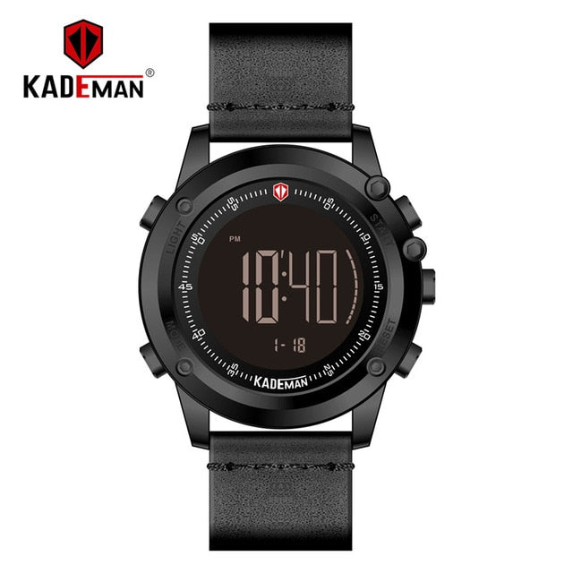 KADEMAN Military Sports Men's Watch Digital Display Waterproof Step Counter Leather Clock Top Luxury Brand LED Male Wristwatches