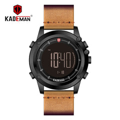 KADEMAN Military Sports Men's Watch Digital Display Waterproof Step Counter Leather Clock Top Luxury Brand LED Male Wristwatches