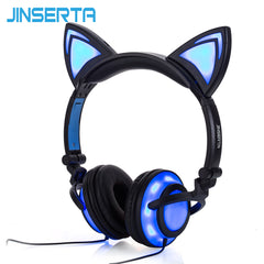 JINSERTA 2019 Cat Ear headphones LED Ear headphone cat earphone Flashing Glowing Headset Gaming Earphones for Adult and Children