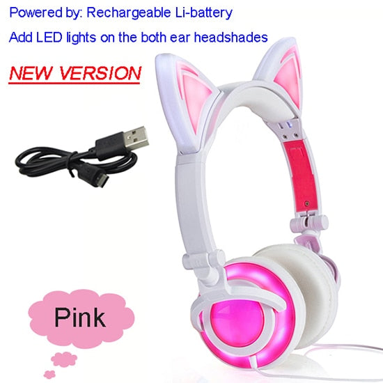 JINSERTA 2019 Cat Ear headphones LED Ear headphone cat earphone Flashing Glowing Headset Gaming Earphones for Adult and Children