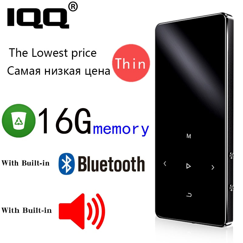 IQQ New Version MP3 Player with bluetooth Speaker touch screen and built-in 16G HiFi  portable walkman with radio /FM/ recording