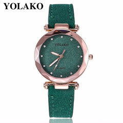 Dropshipping Women Romantic Starry Sky Wrist Watch Leather Rhinestone Designer Ladies Clock YOLAKO Brand Relogio Feminino