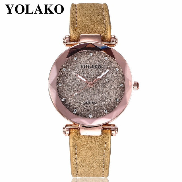 Dropshipping Women Romantic Starry Sky Wrist Watch Leather Rhinestone Designer Ladies Clock YOLAKO Brand Relogio Feminino