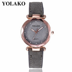 Dropshipping Women Romantic Starry Sky Wrist Watch Leather Rhinestone Designer Ladies Clock YOLAKO Brand Relogio Feminino