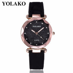 Dropshipping Women Romantic Starry Sky Wrist Watch Leather Rhinestone Designer Ladies Clock YOLAKO Brand Relogio Feminino