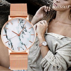 New Marble Texture Design Women Ladies Casual Popular Stainless Steel Band Strap Quartz Analog Wrist Watch Gift Dropshipping