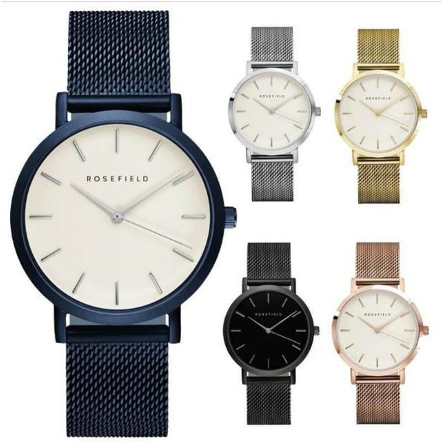 ROSEFIELD Mesh Stainless Steel Watches Women Top quartz watch Brand Luxury Casual Clock Ladies Wrist Watch Relogio Feminino Gift