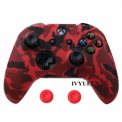 IVYUEEN Silicone Protective Skin Case for XBox One X S Controller Protector Water Transfer Printing Camouflage Cover Grips Caps