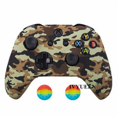 IVYUEEN Silicone Protective Skin Case for XBox One X S Controller Protector Water Transfer Printing Camouflage Cover Grips Caps