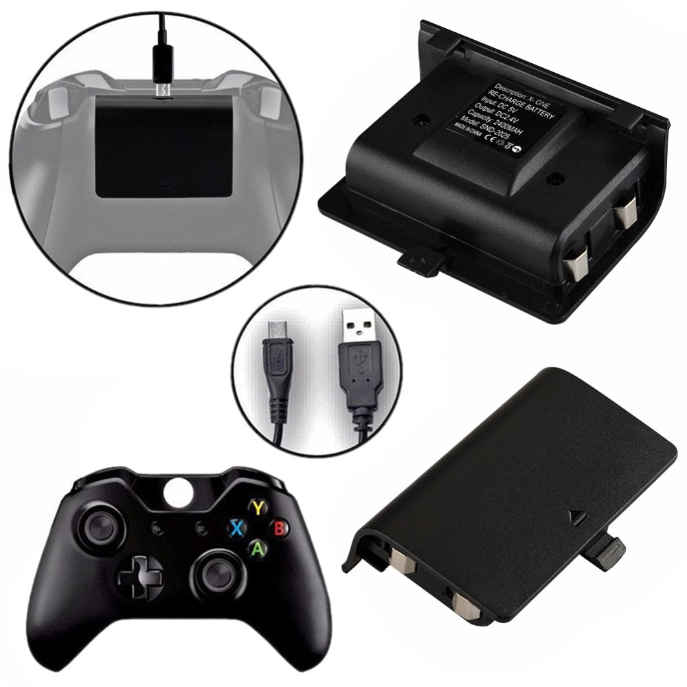 2 x 2400mAh Batteries + USB Cable For XBOX ONE Controller Charging Kit Wireless Gamepad Joypad Rechargeable Backup Battery Pack