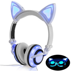 LIMSON Wired Folding Earphones Animal Cat Ear Headphones LED Flashing Gift for Kids Girls and Boys