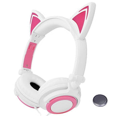 LIMSON Wired Folding Earphones Animal Cat Ear Headphones LED Flashing Gift for Kids Girls and Boys