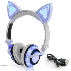 LIMSON Wired Folding Earphones Animal Cat Ear Headphones LED Flashing Gift for Kids Girls and Boys