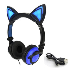 LIMSON Wired Folding Earphones Animal Cat Ear Headphones LED Flashing Gift for Kids Girls and Boys