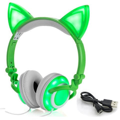 LIMSON Wired Folding Earphones Animal Cat Ear Headphones LED Flashing Gift for Kids Girls and Boys