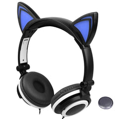 LIMSON Wired Folding Earphones Animal Cat Ear Headphones LED Flashing Gift for Kids Girls and Boys