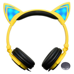 LIMSON Wired Folding Earphones Animal Cat Ear Headphones LED Flashing Gift for Kids Girls and Boys