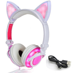 LIMSON Wired Folding Earphones Animal Cat Ear Headphones LED Flashing Gift for Kids Girls and Boys