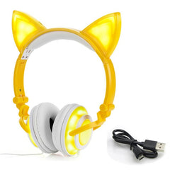 LIMSON Wired Folding Earphones Animal Cat Ear Headphones LED Flashing Gift for Kids Girls and Boys