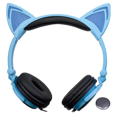 LIMSON Wired Folding Earphones Animal Cat Ear Headphones LED Flashing Gift for Kids Girls and Boys