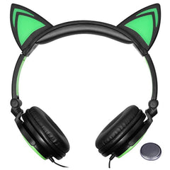 LIMSON Wired Folding Earphones Animal Cat Ear Headphones LED Flashing Gift for Kids Girls and Boys