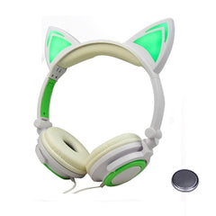 LIMSON Wired Folding Earphones Animal Cat Ear Headphones LED Flashing Gift for Kids Girls and Boys