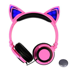 LIMSON Wired Folding Earphones Animal Cat Ear Headphones LED Flashing Gift for Kids Girls and Boys