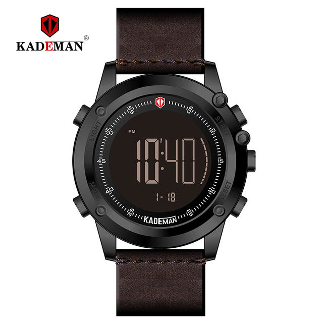KADEMAN Military Sports Men's Watch Digital Display Waterproof Step Counter Leather Clock Top Luxury Brand LED Male Wristwatches