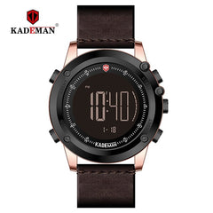 KADEMAN Military Sports Men's Watch Digital Display Waterproof Step Counter Leather Clock Top Luxury Brand LED Male Wristwatches