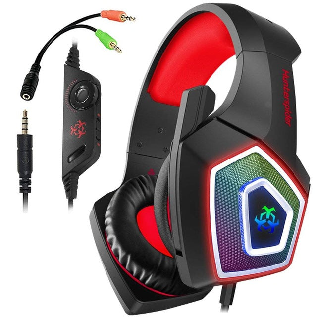 TTKK Hunterspider Gaming Headset For PS4, 3.5Mm Stereo Sound Cable Headset With Microphone Colorful LED Light Headphones