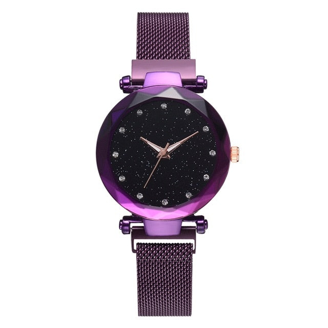 Luxury Women Watches Fashion Elegant Magnet Buckle Vibrato Purple Gold Ladies Wristwatch 2019 New Starry Sky  Relogio Feminino